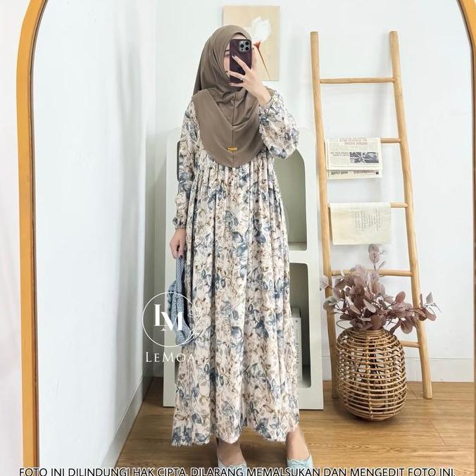 Arsy Midi Dress Set Hijab Gamis Lebaran Rayon Motif