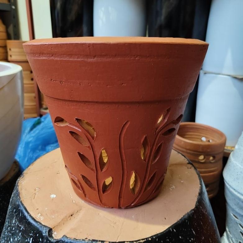 Ready Pot Tanah Liat Terakota Gerabah Motif  Gelas D20 | Pot Anggrek Tanah Liat | Pot Estetik Anggre
