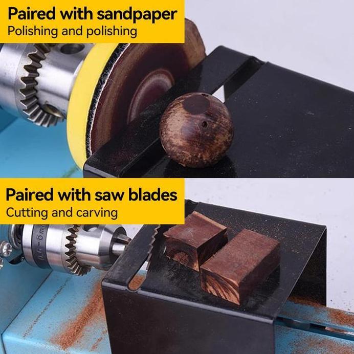 mesin bubut kayu DIY woodworking kerajinan seni kreasi ukir pahat kayu mini lathe beads grinding pol
