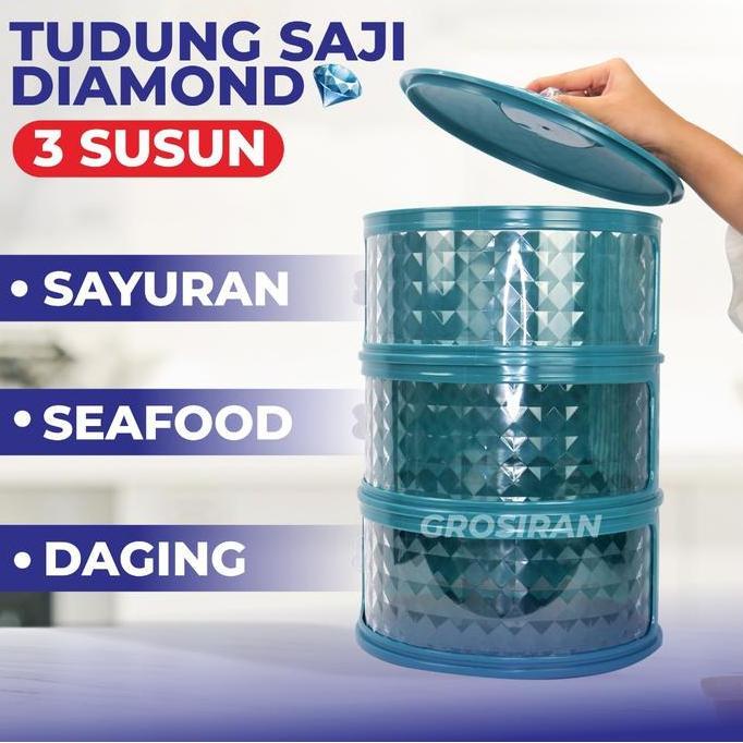 [Diamond Shape] Tudung Saji 3 Susun HIJAU/ Rak Makanan Susun Kekinian