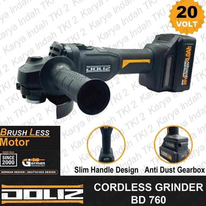 CORDLESS Angle Grinder Brushless DOLIZ BD760 Mesin Gerinda Baterai 4"