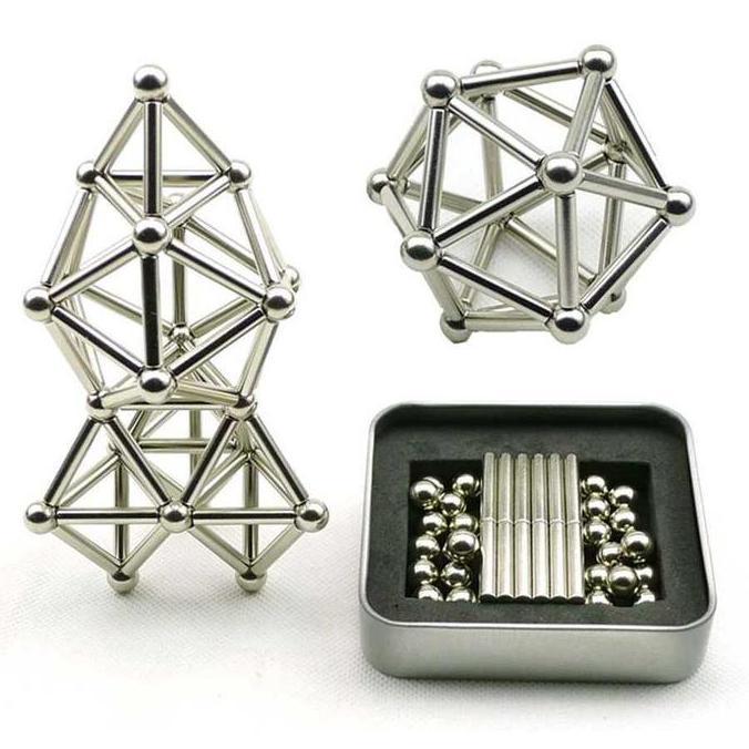 Mainan Edukasi Bangun Magnet Lego Magnet Silver Set 36 Stik & 27 Bola Magnetik Stainless Steel untuk