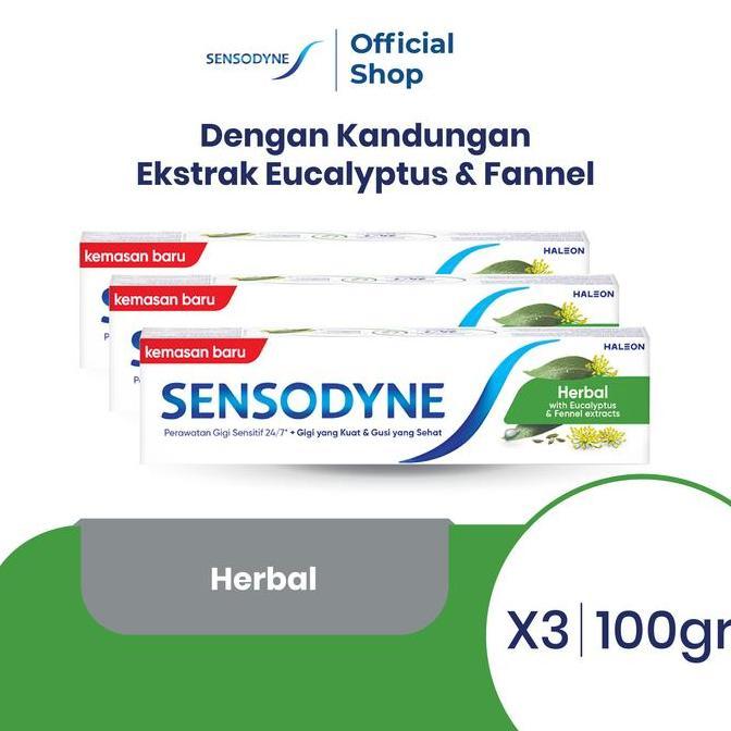 Willll- Sensodyne Toothpaste Pasta Gigi Sensitif Ekstrak Herbal Alami 3X100Gr - Triplepack