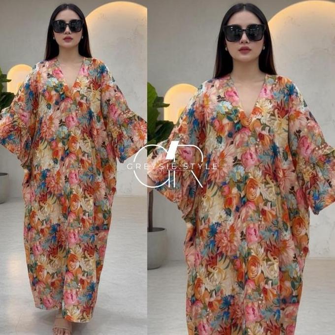 Ftx- Daster Dress Terbaru Motif Rayon Premium Lengan Lonceng Dress V Neck Resleting Busui 2025