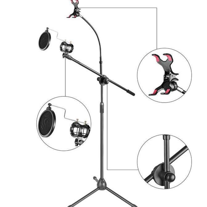 Singover- Stand Microphone Degree Stand Mic Lantai Berdiri Microphone Dengan Holder Hp Tripod Mic Co