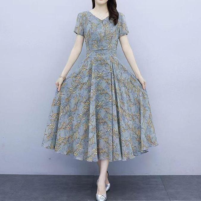 Ftx- Dress Jumbo Pakaian Wanita Ukuran Plus Korea 3024 Casual Gaun Dress Panjang Baju Sifon Retro Pe