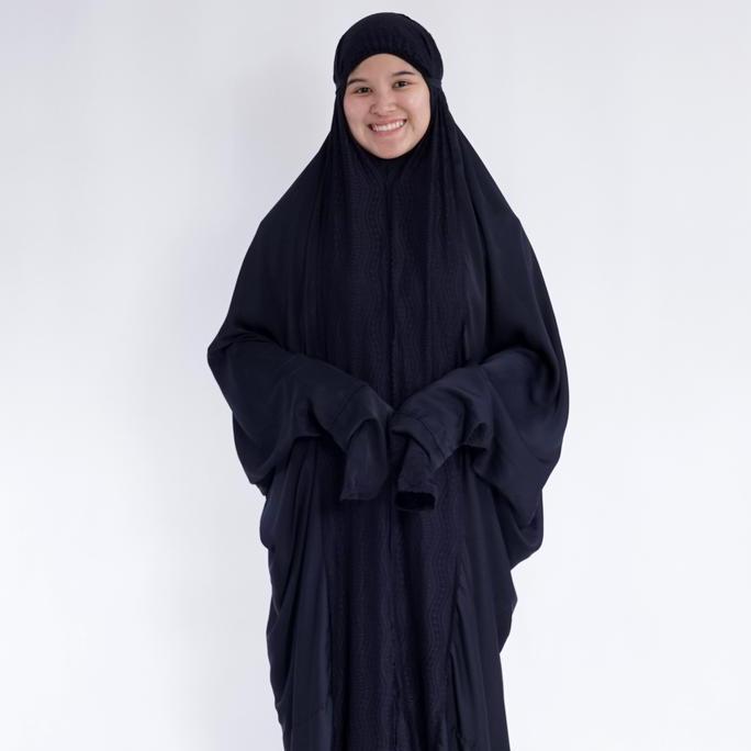 Spesial Alfauzi - Mukena Silk Terusan Hitam / Mukena Dewasa / Mukena Jumbo