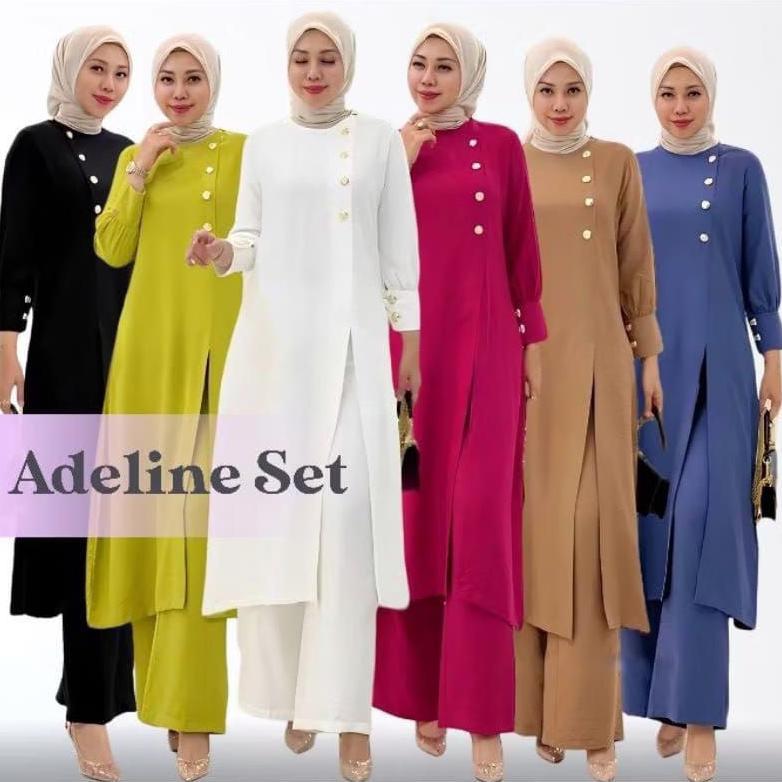 Flash Sale Setelan Crinkel Airflow Premium Adeline Set Wanita Tunik Celana Kulot Saku Kanan Kancing 