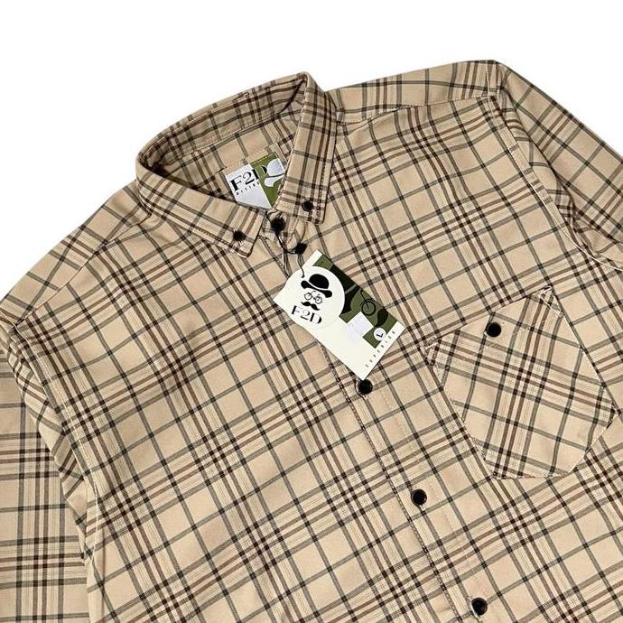 Kemeja Flanel Pria Brand F2D Distro Lengan Panjang Motif Garis Kotak Slimfit Casual 1064