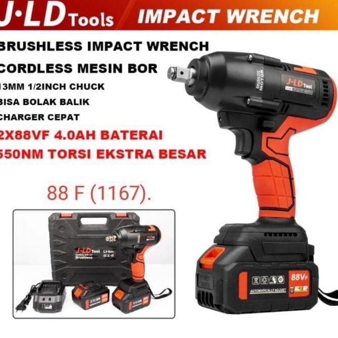 JLD brusless impack wrench cordless 88VF impack baterai torsi besar 2 baterai