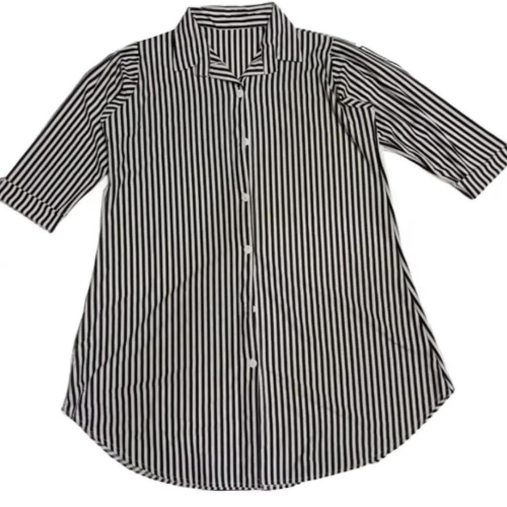 Tahan Lama  Tunik Salur Hitam Putih Dewasa 137 Tunik Atasan Anesafashion