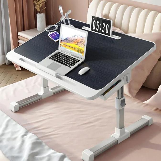 DS38 >> Meja Laptop Lipat Foldable Bed Table Adjustable Sudut & Ketinggian Diatur Kayu MDF Aluminium
