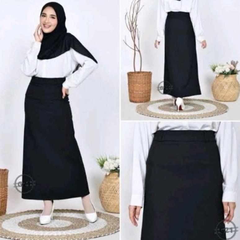 ROK PANJANG HITAM SPAN A KLOK PAYUNG LEBAR ROK GURU USTADZAH JUMBO / SUPERJUMBO Ramadhan Sale