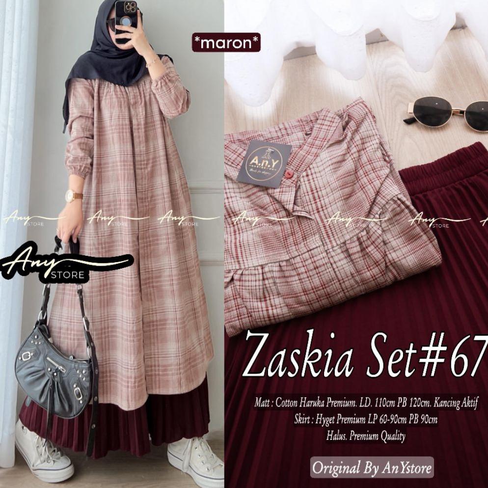 Gratong Zaskia Swt Ori Any / Setelan Wanita Long Tunik Dan Rok Plisket / Set Baju Remaja Wanita Musl