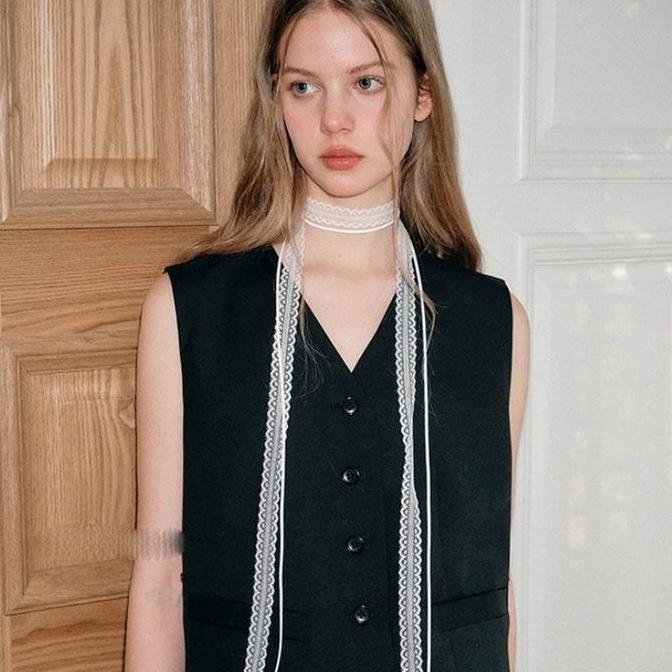 VINTOP 2pcs Kalung Choker Wanita Korea Vintage Necklace Renda Kalung Choker Desain Hitam+Putih