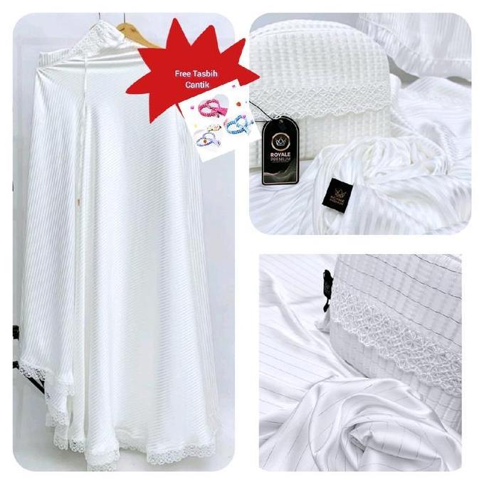 Diskon Royale Premium Mukena Silk Emboss Dan Ethnic Luxury Stripes Cantik Nyaman Pouch Sajadah Dewas