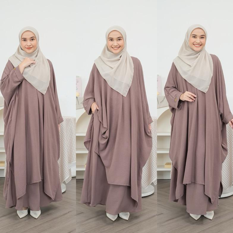 Termurah Set Rok Tunik Abaya  Polos Crinkel Airflow Premium/Set Abaya Lesti