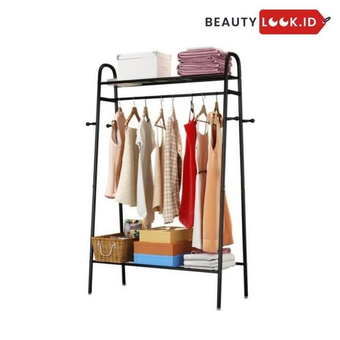 Hanger Gantungan Pakaian Baju Modern Minimalis Dengan 2 Rak GP003