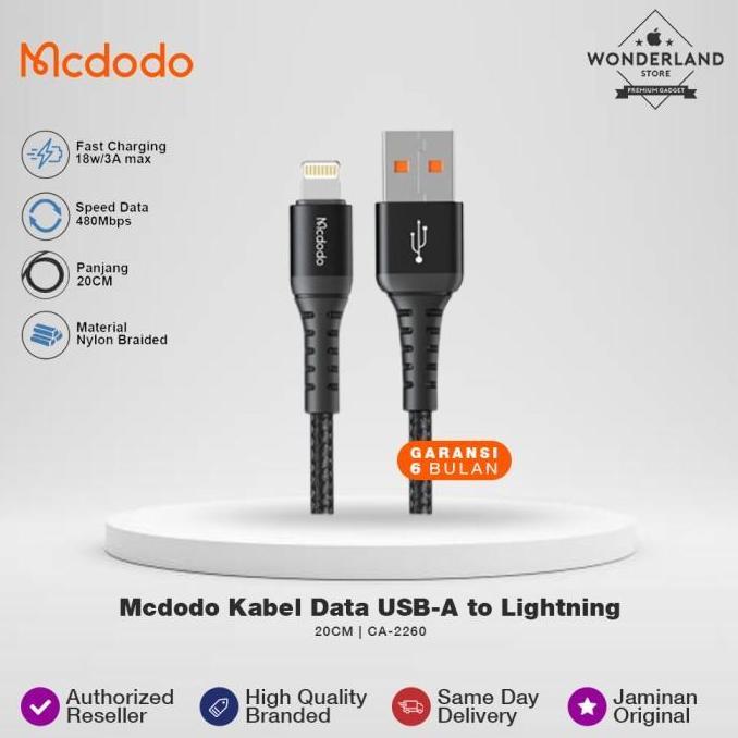 Mcdodo Kabel Data PB Pendek 20cm USB-A / USB-C Lightning Fast 3A 20W