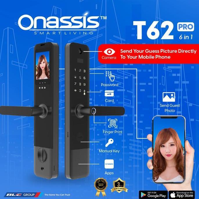 Onassis SMART LOCK T62 PRO - Kunci Digital 6in1 dengan Kamera Bawaan & Garansi 3 Tahun - Aplikasi On