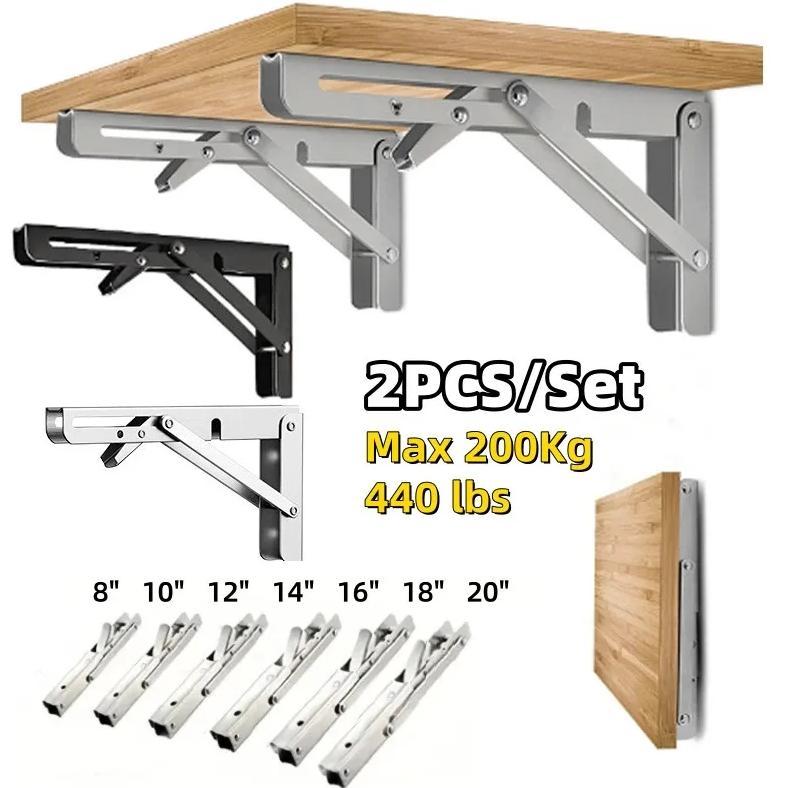 2Pcs Triangle Folding Angle Shelf Bracket Heavy Duty Stainless Steel Collapsible Shelf Bracket for T