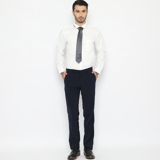 Ready Code Male Celana Bahan Premium Navy Blue Formal Straight Cut Slim Fit | Original 100%