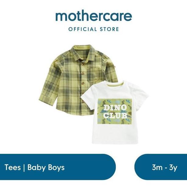 Mothercare Checked Shirt And Dino T-Shirt Set - Set Kaos & Kemeja Bayi Laki-Laki (Hijau)
