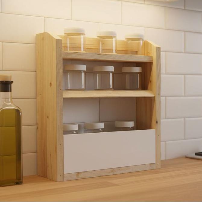 Rak Kayu Serbaguna Dengan Kotak Penyimpanan Kayu Jati Belanda Cocok Untuk Kosmetik Bumbu Dapur Kotak