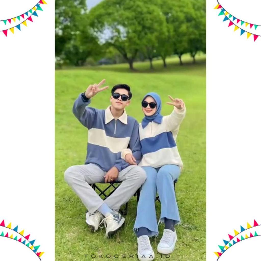 Rugby Couple Sweater Kombinasi - Baju Couple Pasangan Kekinian Pria Wanita Diskon Imlek