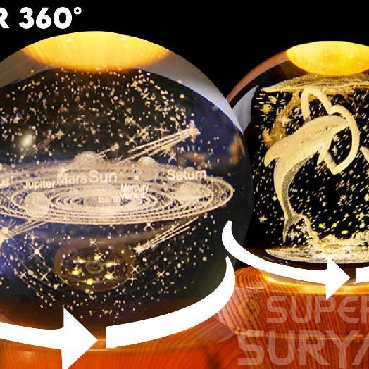 Lampu Hias Kamar Tidur 3D Berputar 360 Bola Kristal Led Hadiah Unik Hiasan Meja Mini
