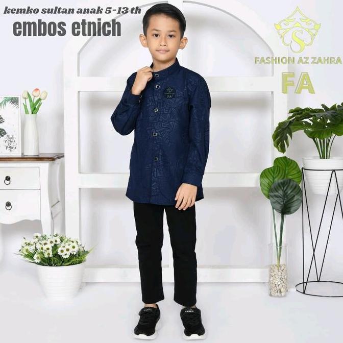 Baju Koko Anak Laki-Laki Motif Etnik Embos Lengan Panjang Kain Nyaman