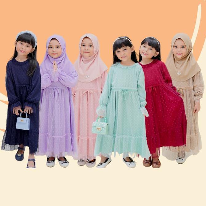 Hooneybee Quenbee Mix - Gamis Anak Tile Quenbee Junior Honeybee Mix Warna Size 2-10 Tahun Syari Leba