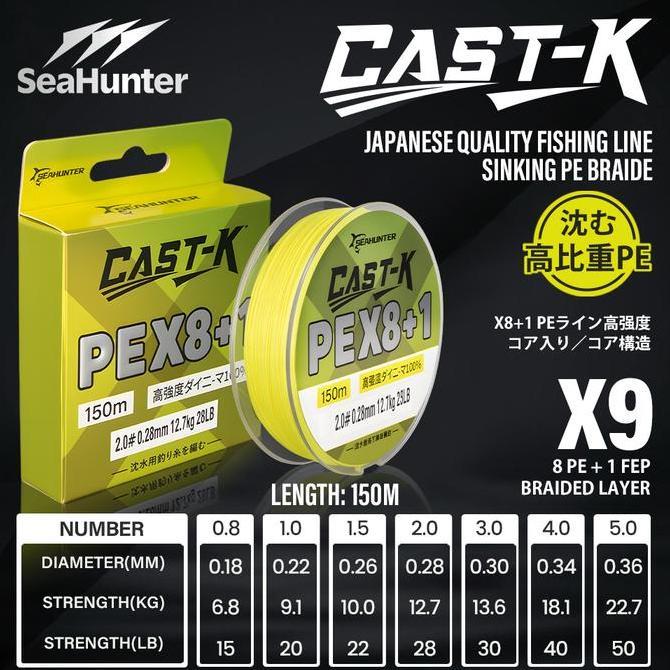 Seahunter Cast King Pe X9 Senar Pancing 150M 6.8Kg22.7Kg Braided Fishing S 8 Untaian Kepang Senar Pe