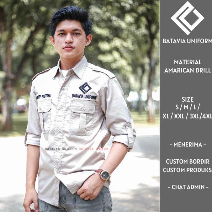 Baju Kemeja PDL Lapangan Tactical Lengan Panjang Custom Bordir Cream