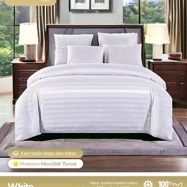 Bedcover Sprei Hotel Micro Bamboo Motif Salur Putih