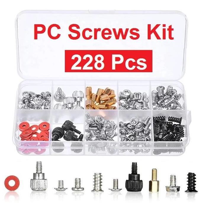 TEXASNDIOK - PAKET LENGKAP BAUT KOMPUTER 228PCS MUR PC SCREW SET LENGKAP CPU RAKITAN BOX SEKRUP SPAC