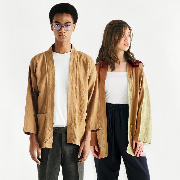Schouten Outer Linen Akiro Coffee - Kimono Pria Wanita (Unisex)