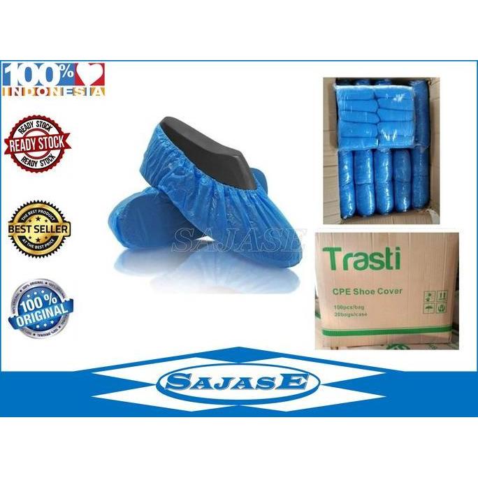 agungdian56 - shoes cover disposable bahan plastik cpe biru tebal cover shoes plastik cpe