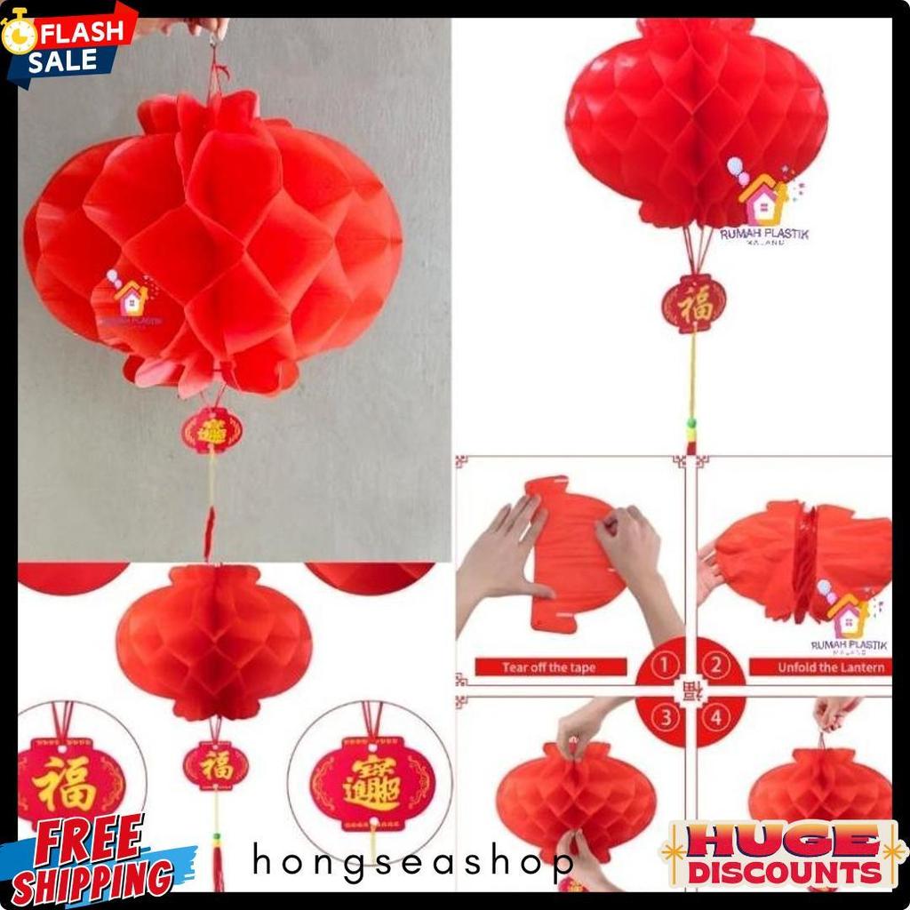 lampion gantung kertas imlek merah lentera hiasan dekorasi dekor hari raya tahun baru cina gong xi x