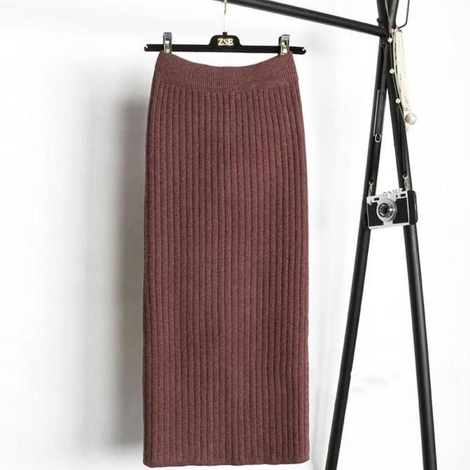 ROK SPAN BAWAH LUTUT/BETIS MIDI PREMIUM RAJUT TEBAL ROK HITAM COKLAT WANITA ROK BAWAH LUTUT VS