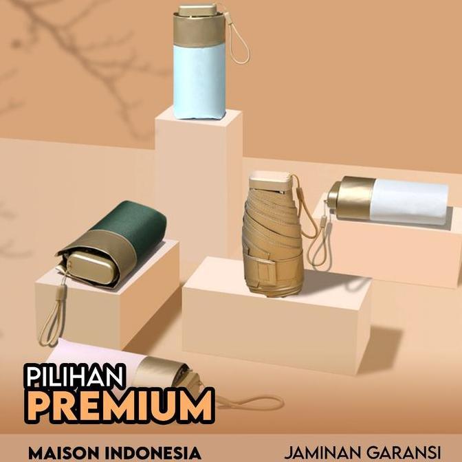 Payung Lipat Premium Emas Ukuran Kecil Portable Mini Gold Travelling Anti UV Umbrella Gift Souvenier