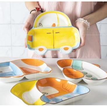 Piring Makan  Keramik Sekat Motif Mobil Pesawat Truck SM