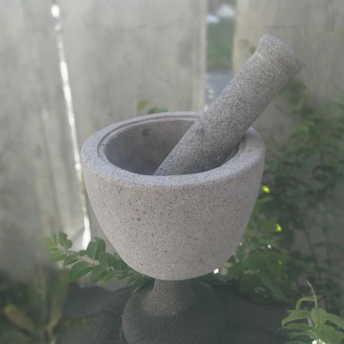 Lumpang Lesung Batu Kali Pori 20cm + Alu Tumbukan RDN