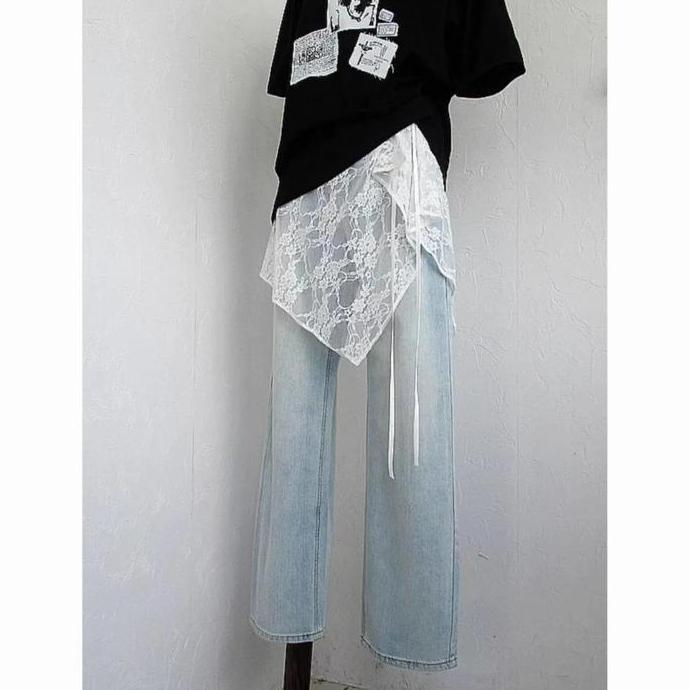 XALARA Apron Wanita Elegant Berbahan Renda dan Kasa Rok Setengah Lapisan Pinggul Desain Tidak Teratu