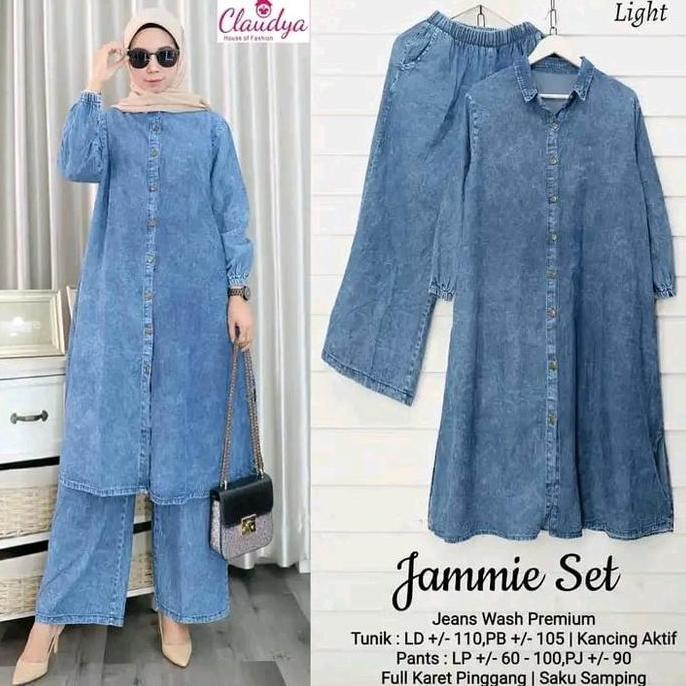 Jasmin Stelan Jeans Modis Panjang Kulot Atasan Tunik Wanita Muslim Bawahan Pasti Promo