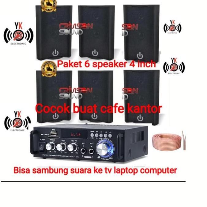 paket sound system cafe kantor masjid 6 unit speaker crimson amplifier bluetooth usb
