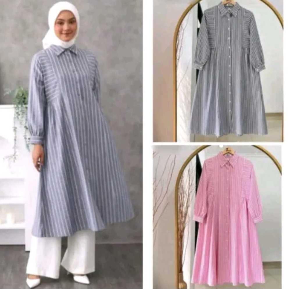 terbaru tunic wanita motif garis-garis / kemeja tunik wanita terbaru / tunik dewasa jumbo terlaris /