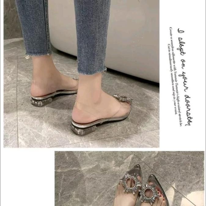 DN13 - Sandal Heels Wanita Transparant Hak Kaca 3cm