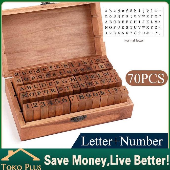 GHURDI 70Pcs Cap Stampel huruf dan angka kayu Alphabet Stamp