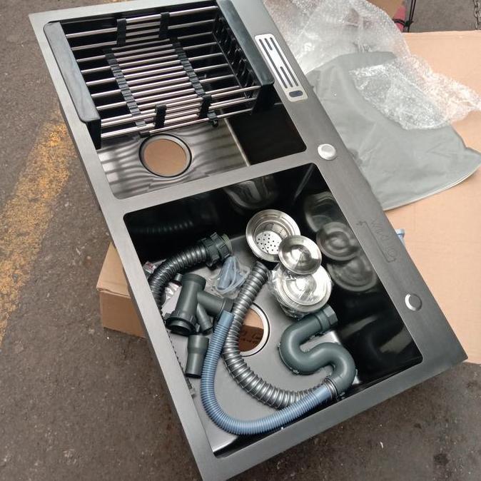 Bak Cuci Piring Wikho Hitam Black Bowl 2Lubang Stainles Sink Kitchen